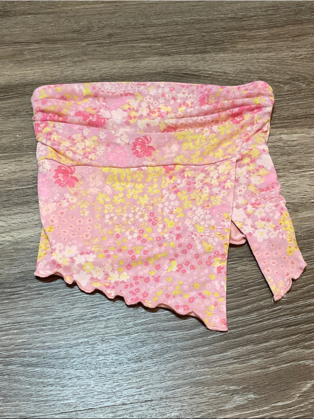 SHEIN Pink Yellow Floral Strapless Tube Top Scarf
